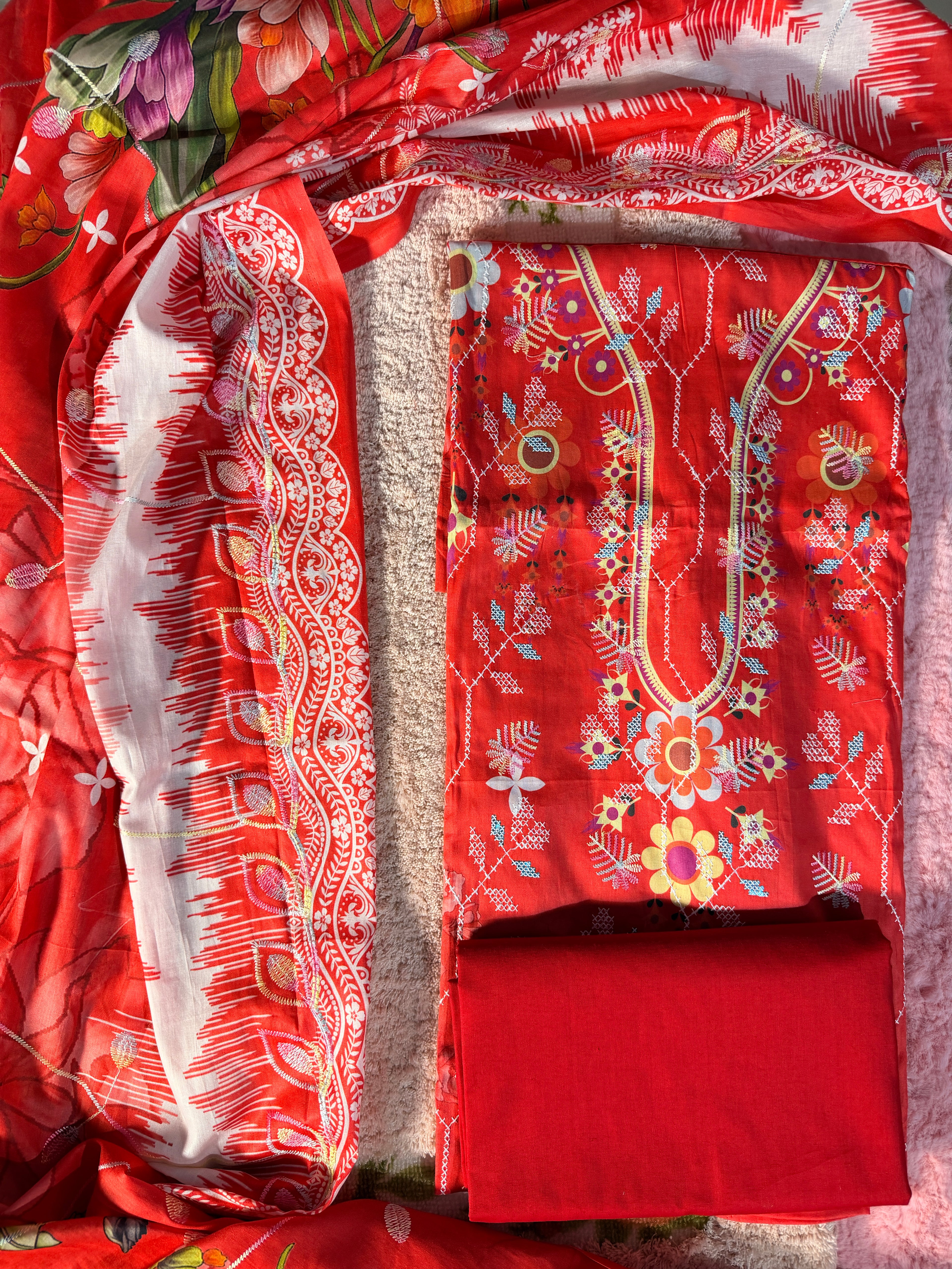 Luxury Cotton Un-Stitched Three Piece